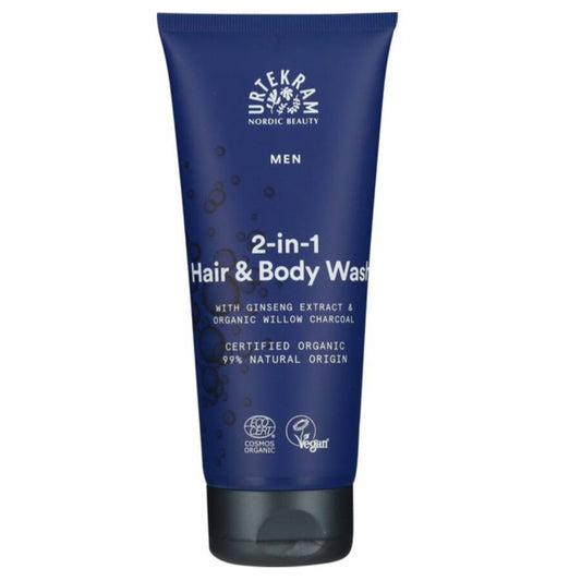 Urtekram  Men szampon do włosów i ciała 2w1 węgiel aktywny z wierzby + żeń-szeń  500 ml